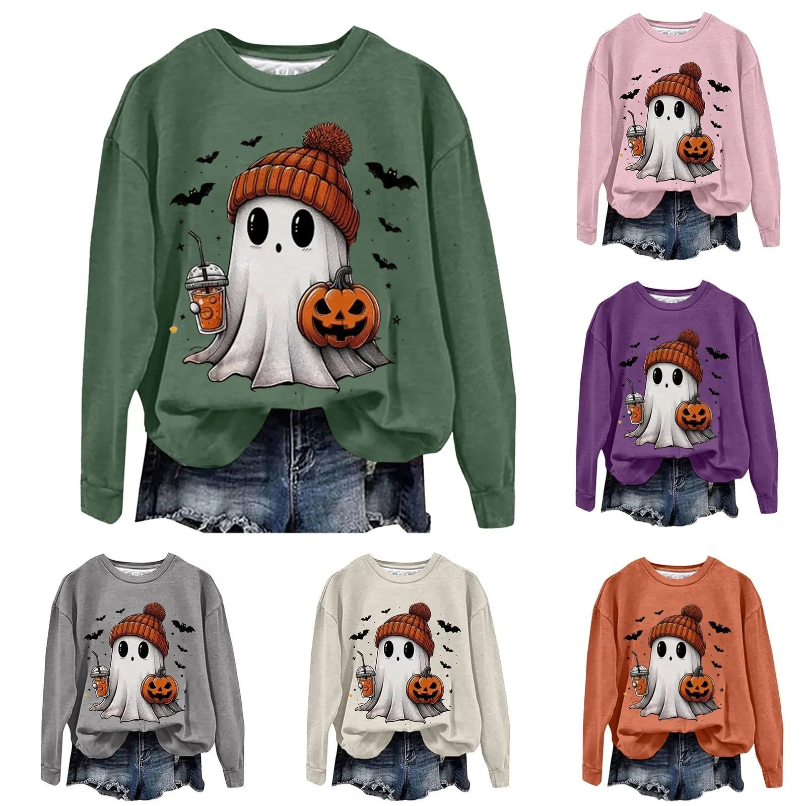 Жіночий светр YueYue Пуловер з принтом гарбузів та привидів, фото №6 Жіночий светр YueYue Пуловер з принтом гарбузів та привидів, фото №6