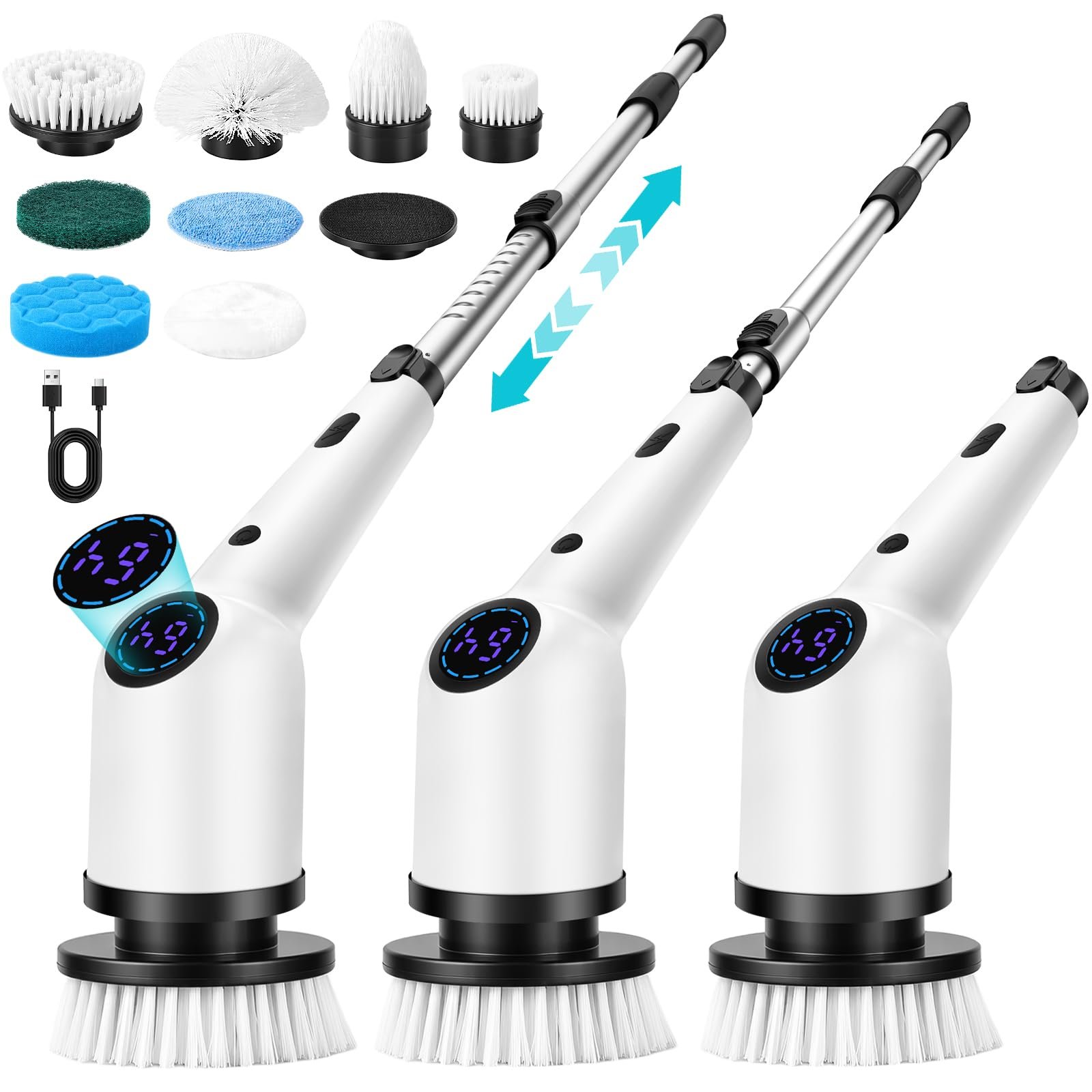 Электрическая щетка для уборки SHINER 8 насадок 3 скорости IPX7 с удлиняющей ручкой, фото №1 Электрическая щетка для уборки SHINER 8 насадок 3 скорости IPX7 с удлиняющей ручкой, фото №1