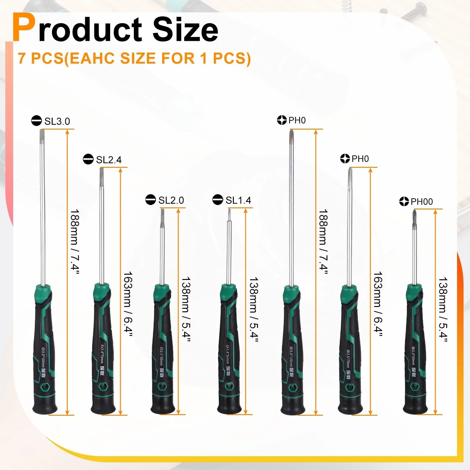 Набір прецизійних викруток sourcing map PH00-SL3.0 7 предметів S2 сталь Магнітні, фото №2