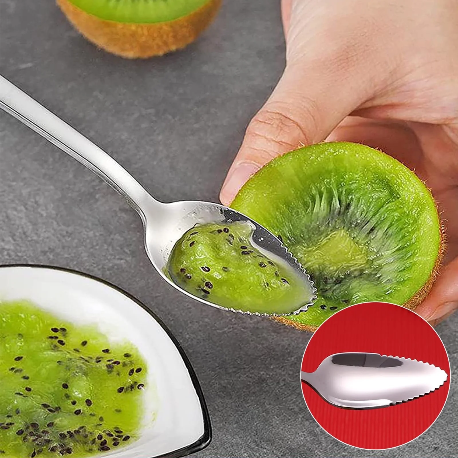 Ложка для грейпфрута, ложка для ківі з зубцями, з нержавіючої сталі для дитячого харчування, фото №3