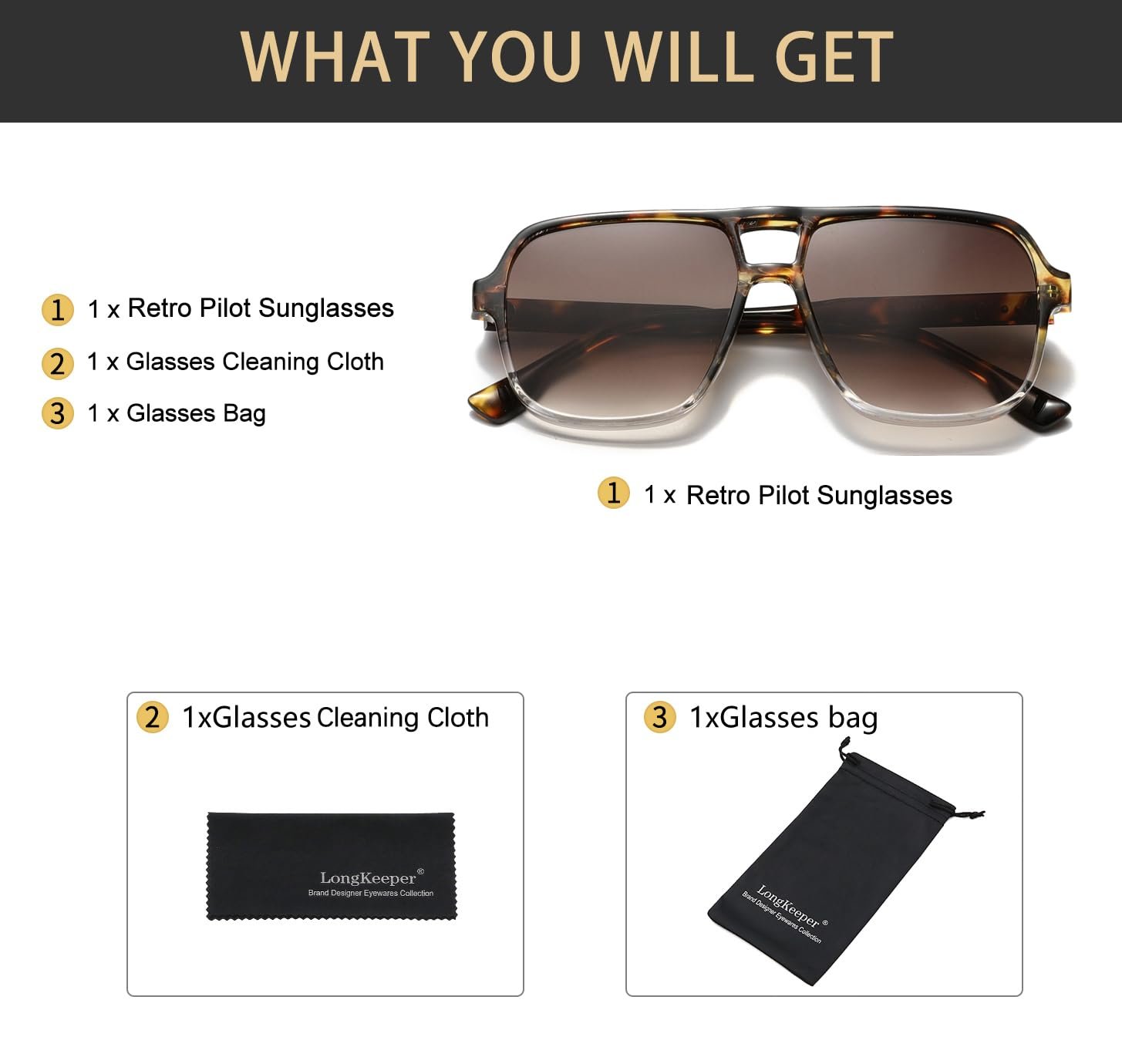 Солнцезащитные очки Авиатор Long Keeper Retro Pilot Квадратные Большие 70-х годов UV400, фото №5