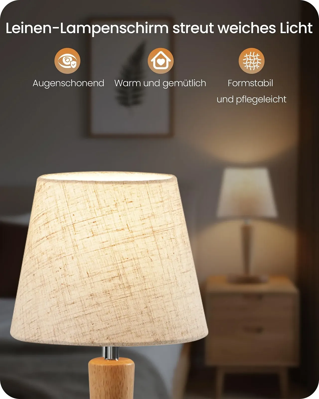 Настільна лампа ZME13TLDP205 з дерев'яною основою та лляним абажуром E27 Комплект 2 шт. Бежева, фото №5