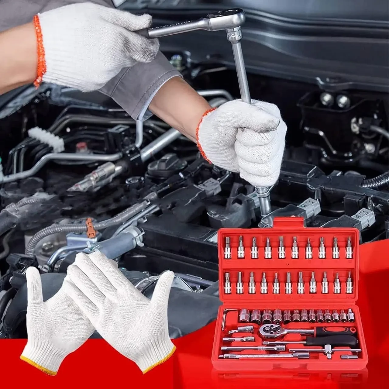 Автомобильный Набор Инструментов Piece Tool Set на 46 Ручных в Пластиковом Кейсе, фото №5 Автомобильный Набор Инструментов Piece Tool Set на 46 Ручных в Пластиковом Кейсе, фото №5