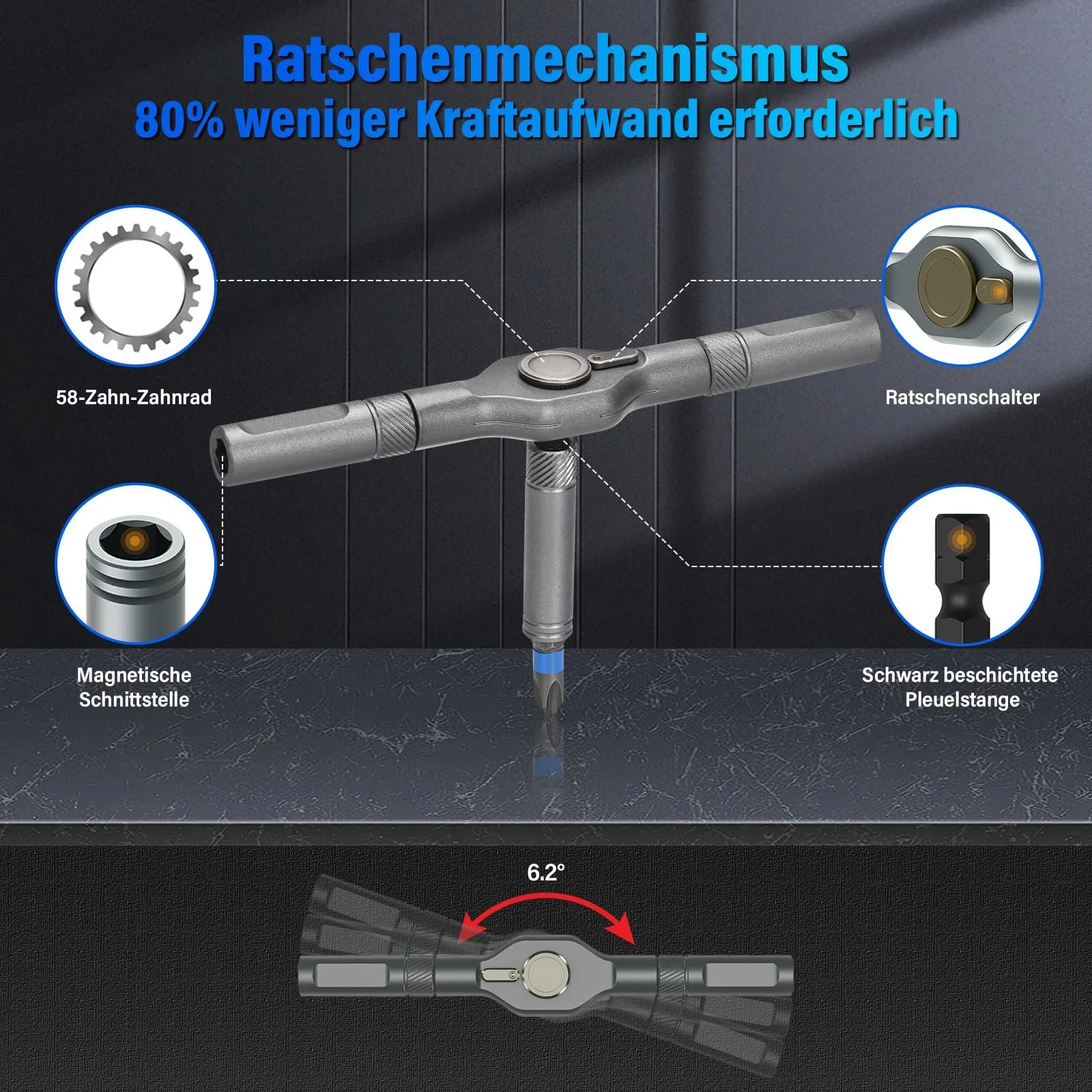 Набір викруток з тріскачкою 24-в-1 Магнітна, біти S2, знімна Т-подібна рукоятка, фото №4