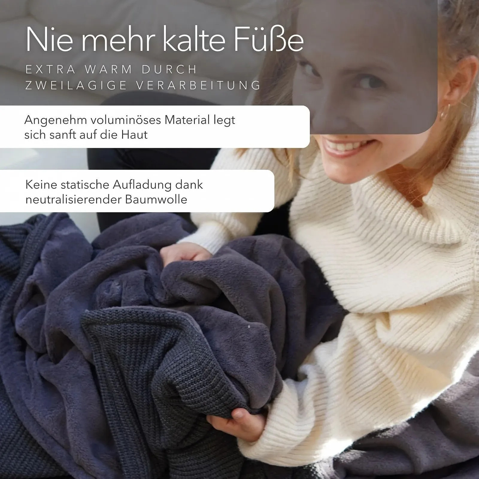 Вязаный плед blanketino 145 x 210 см - Теплый диванный плед из экстра мягкого флиса и высококачественного хлопка разных цветов (темно-серый), фото №5