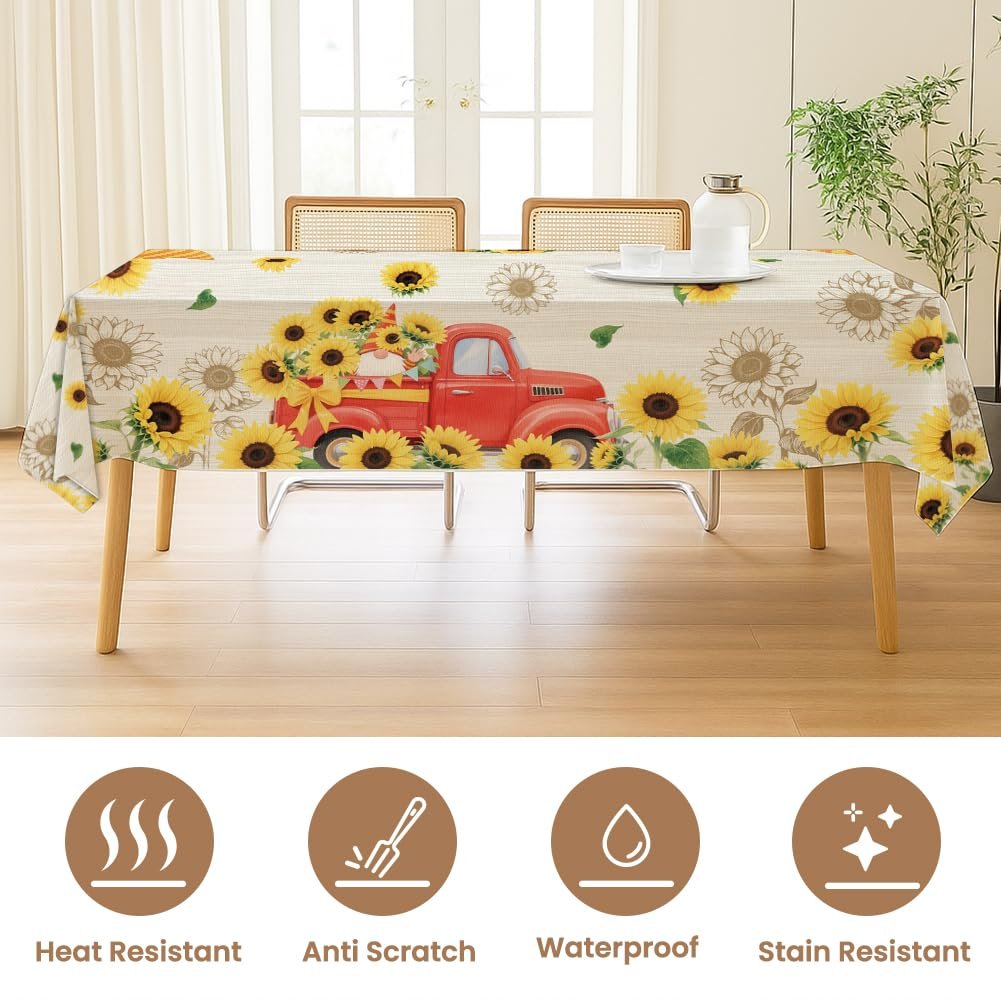 Скатертина ANATTASOUL Sunflower and Gnome Washable 213 x 152 cm Water-Repellent Autumn, фото №4