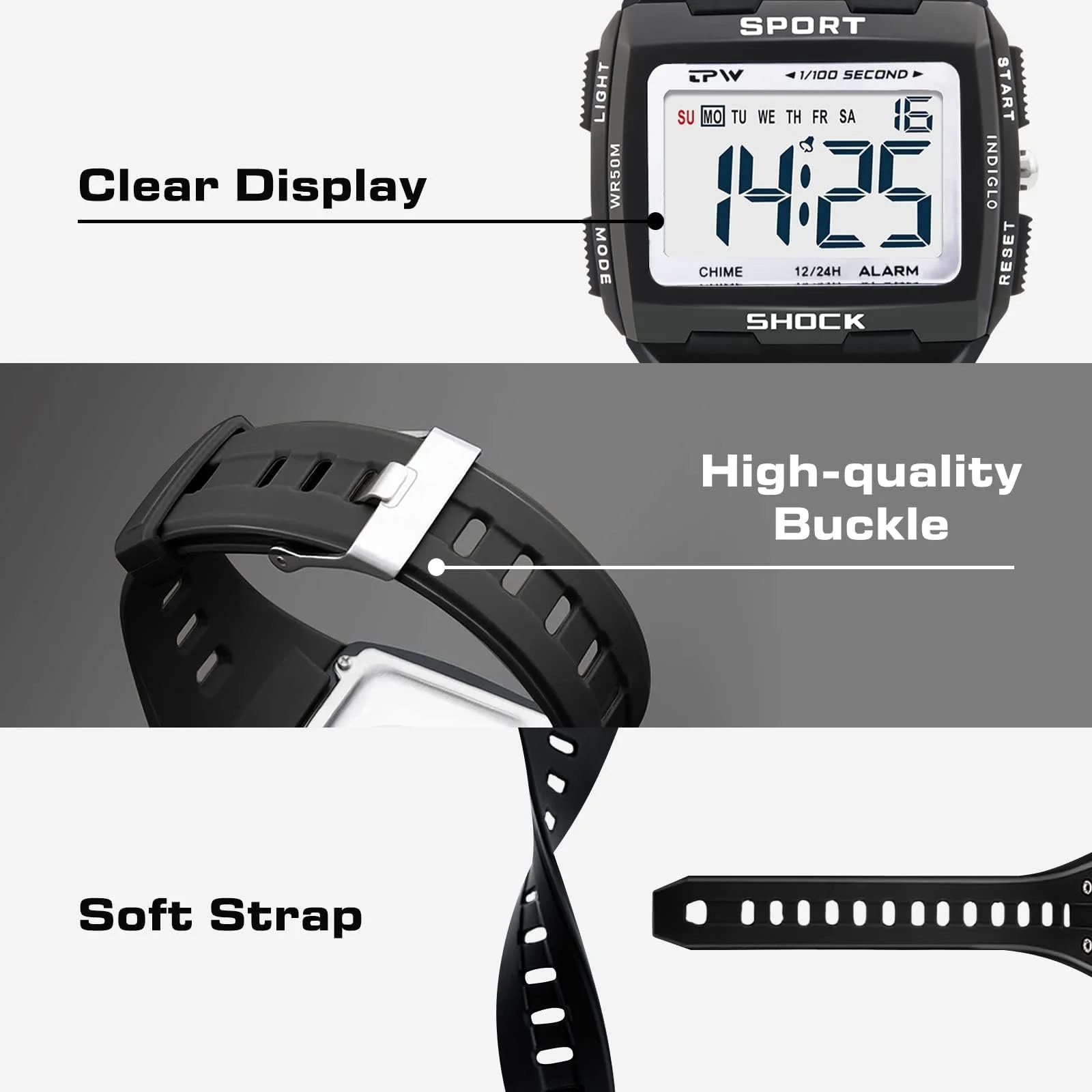 Цифровий годинник BEN NEVIS Спортивний Квадратний з будильником/LED, фото №5 Цифровий годинник BEN NEVIS Спортивний Квадратний з будильником/LED, фото №5