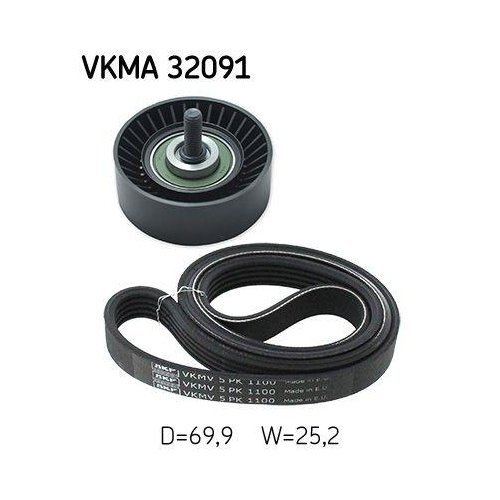 Комплект поліклинового ременя SKF VKMA 32091 для CITROËN FIAT HONDA LANCIA PEUGEOT TOYOTA, фото №2 Комплект поліклинового ременя SKF VKMA 32091 для CITROËN FIAT HONDA LANCIA PEUGEOT TOYOTA, фото №2