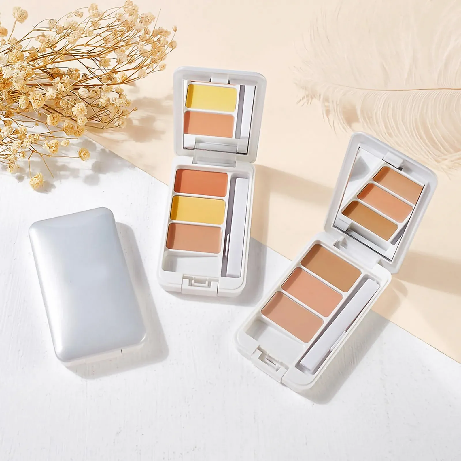 Консилер Палетка триколірного консилера для покращення та освітлення, м'яка зволожуюча пудра 02 1шт, фото №3