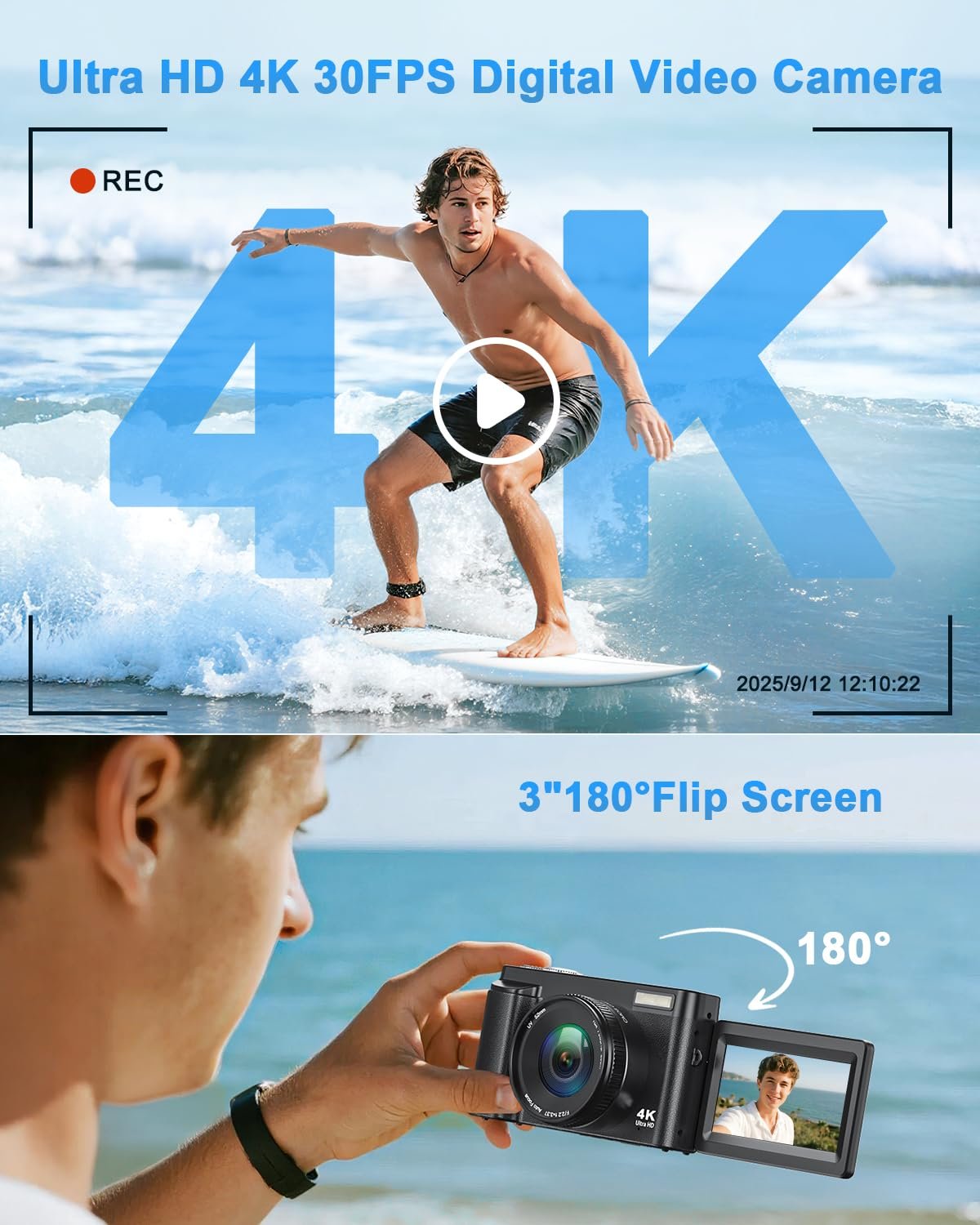 Цифровой фотоаппарат 4K 64MP с WiFi, 16-кратным цифровым зумом, экраном, вращающимся на 180 градусов, автофокусом, компактный фотоаппарат с WiFi, картой на 32 ГБ, 2 аккумуляторами, фото №5