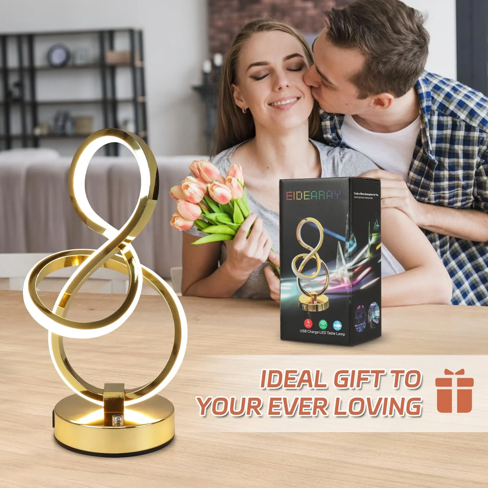 Настольная лампа LED 10 Вт Modern 3 Colour Temperatures Touch Control USB, золотистая, фото №6