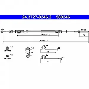 Трос стоянкового гальма ATE 24.3727-0246.2 для BMW задній правий - Фото 1