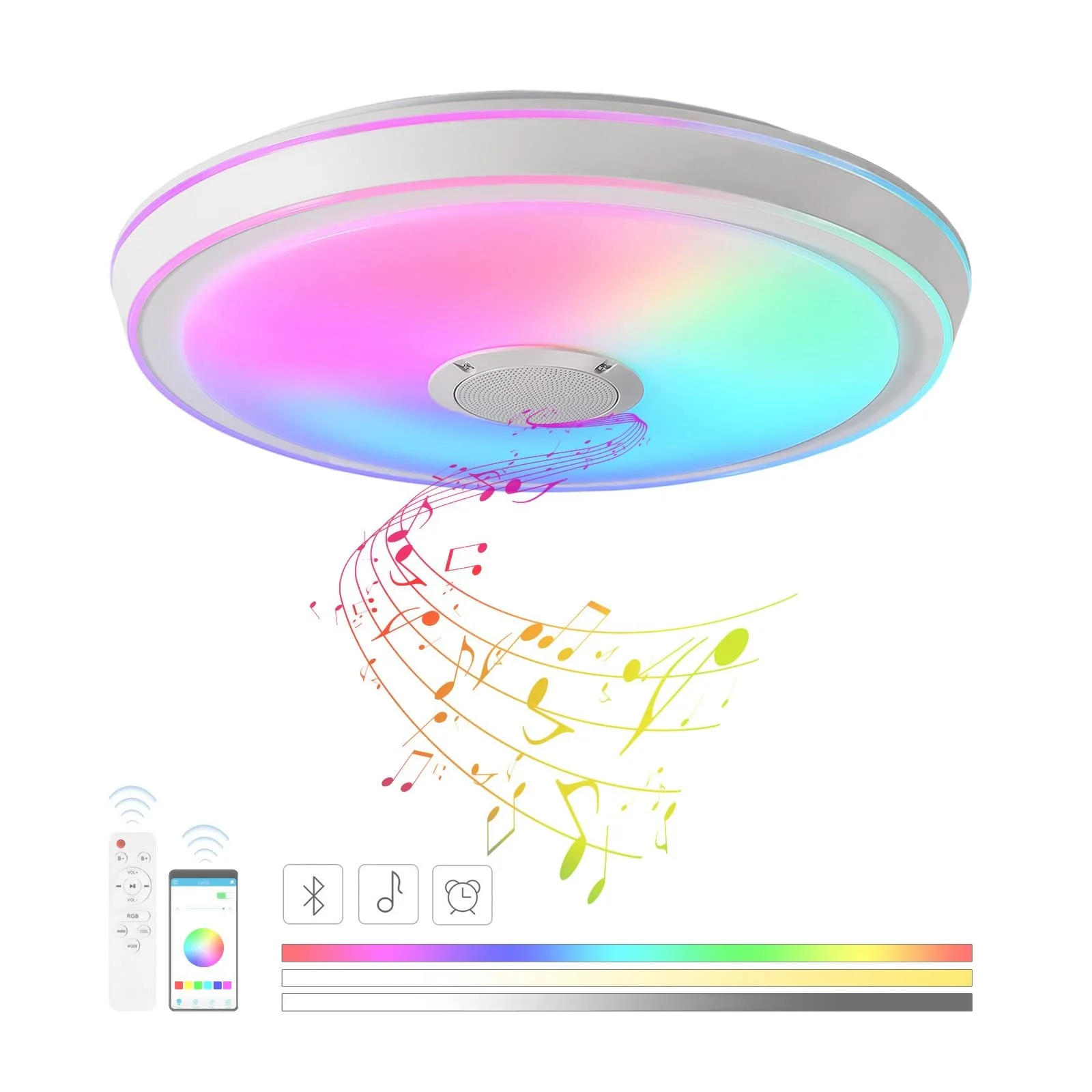 Світильник VOMI LED 50 см Зміна кольору з Bluetooth-динаміком RGB Стельовий Регульований пульт дистанційного керування і Управління через додаток, фото №1