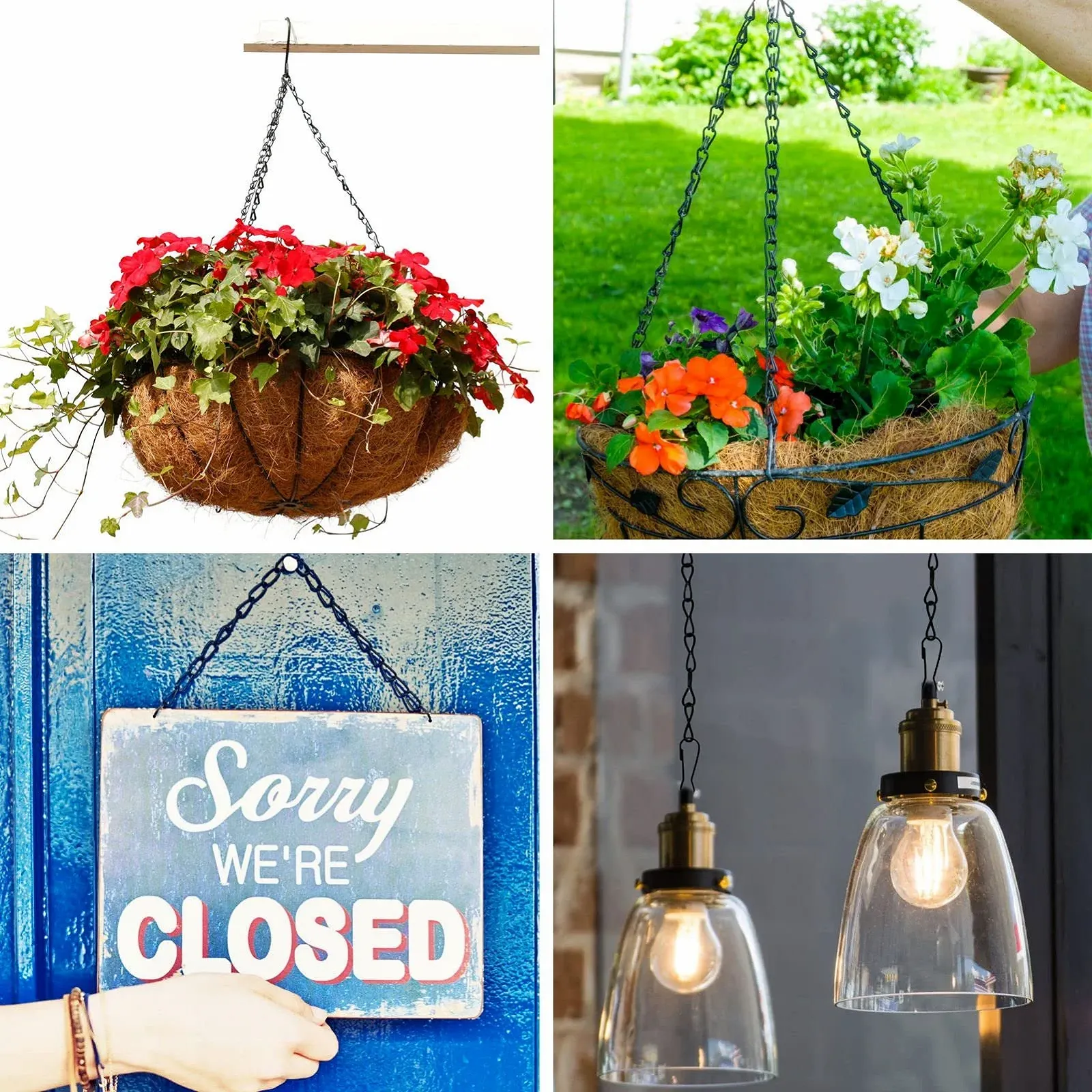 Цепи для подвесных корзин SZCXDKJ набор 8 штук металл 25 см и 80 см Черный, фото №4