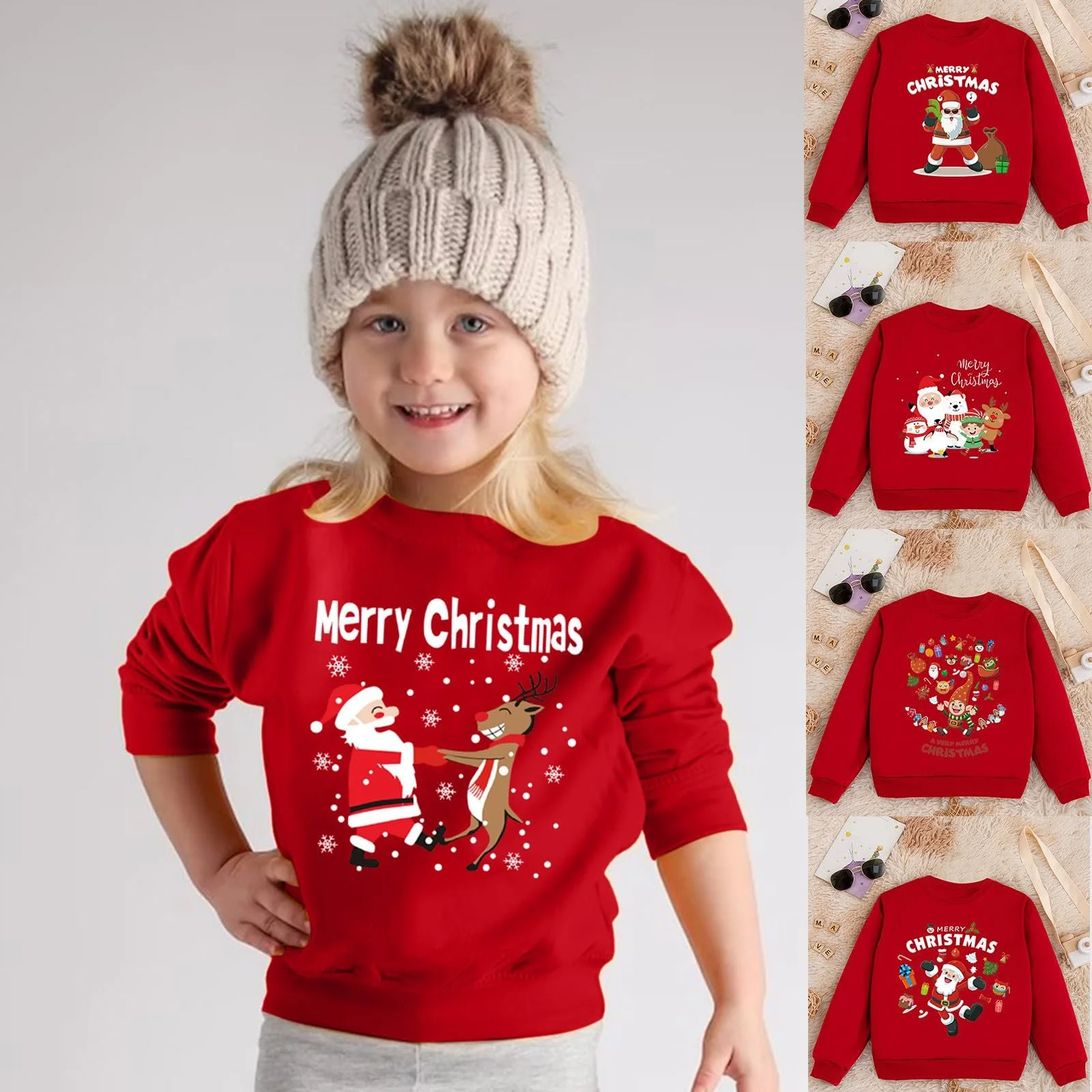 Рождественский джемпер Детская толстовка Рождественский пуловер для девочек Хлопковый топ для мальчиков Малыш Санта Принт Длинный рукав Детская одежда Повседневные топы с круглым вырезом и длинными рукавами 1-9 лет, фото №2