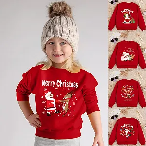 Рождественский джемпер Детская толстовка Рождественский пуловер для девочек Хлопковый топ для мальчиков Малыш Санта Принт Длинный рукав Детская одежда Повседневные топы с круглым вырезом и длинными рукавами 1-9 лет synthetic.ua - Фото 1