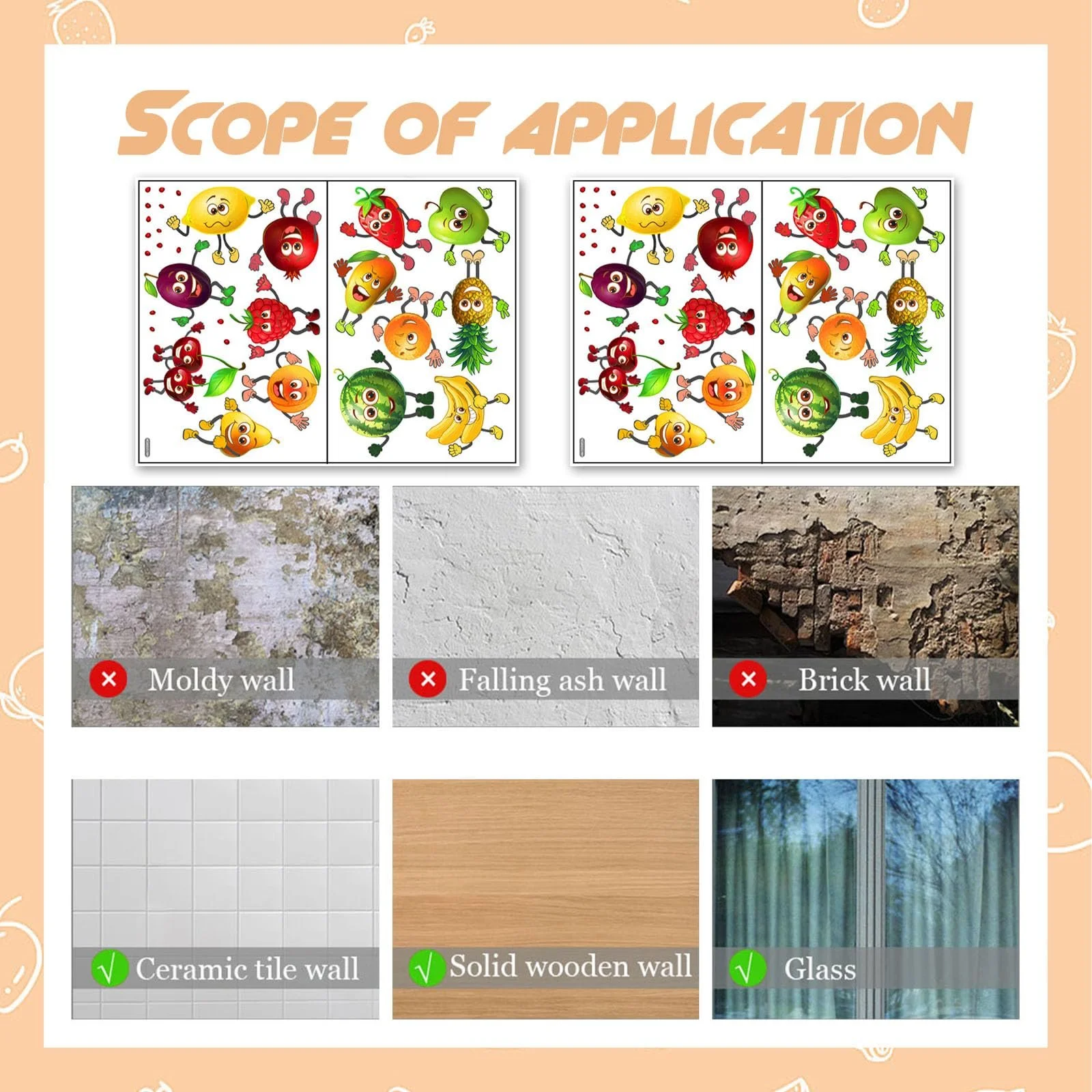 Наклейки на стіну Кухонні Овочі та фрукти ПВХ Набір 2 шт. 30 x 45 см, фото №4