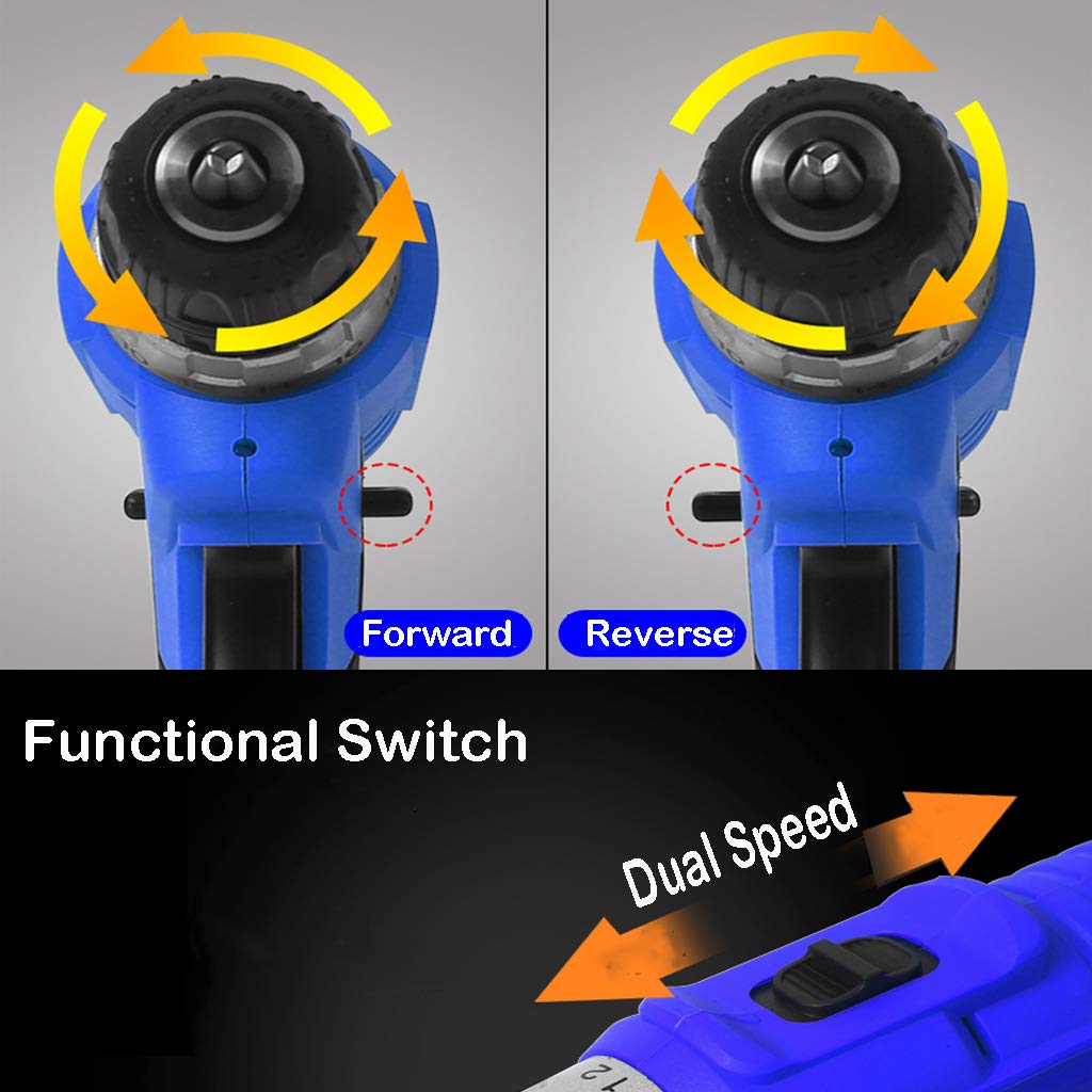 Беспроводная дрель с 2 x 1.5Ah аккумуляторами и 29 аксессуарами 45 Нм LED свет 2 скорости, фото №7