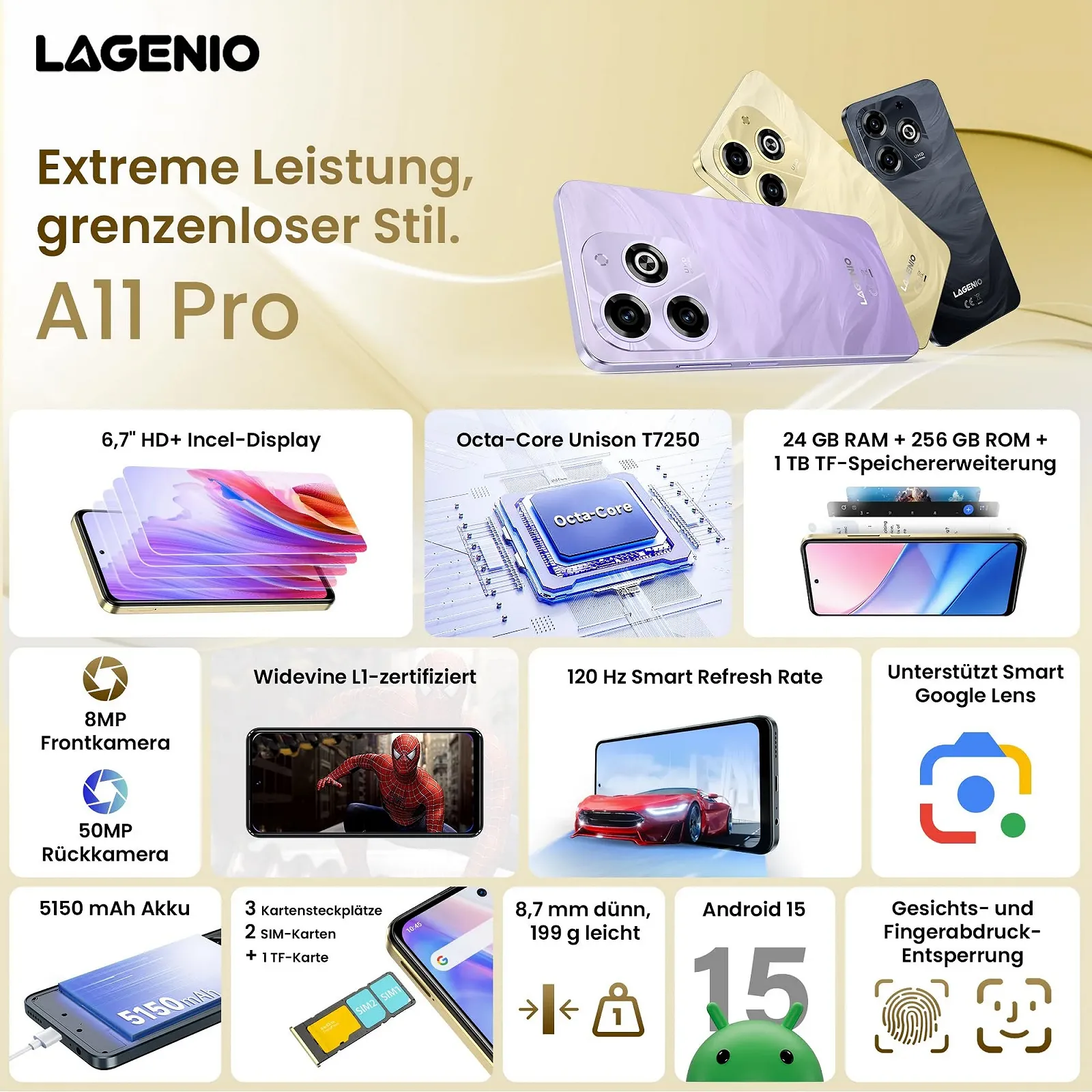 Смартфон LAGENIO A11 Pro 24GB RAM 256GB 4G Dual SIM Purple, фото №2