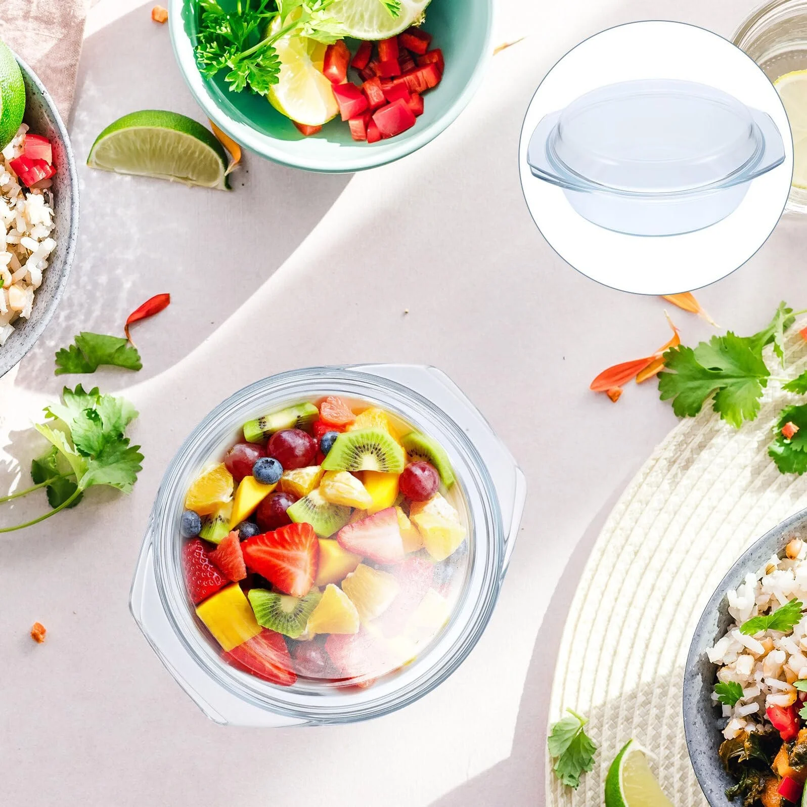 Форма для запекания TOYANDONA стеклянная прозрачная с крышкой термостойкая круглая, фото №3