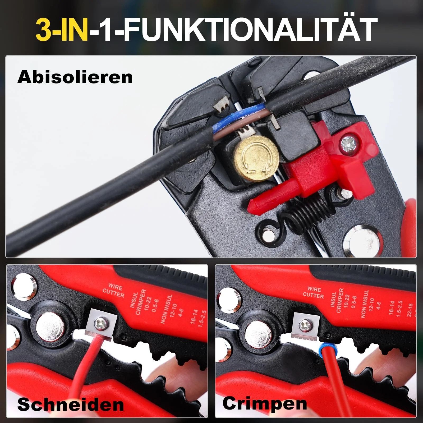 Набор пресс-клещей для наконечников HYCHIKA 3 в 1 с автоматическим стриппером и 1200 клеммами 0.25-10 мм² (AWG 24-8), фото №4