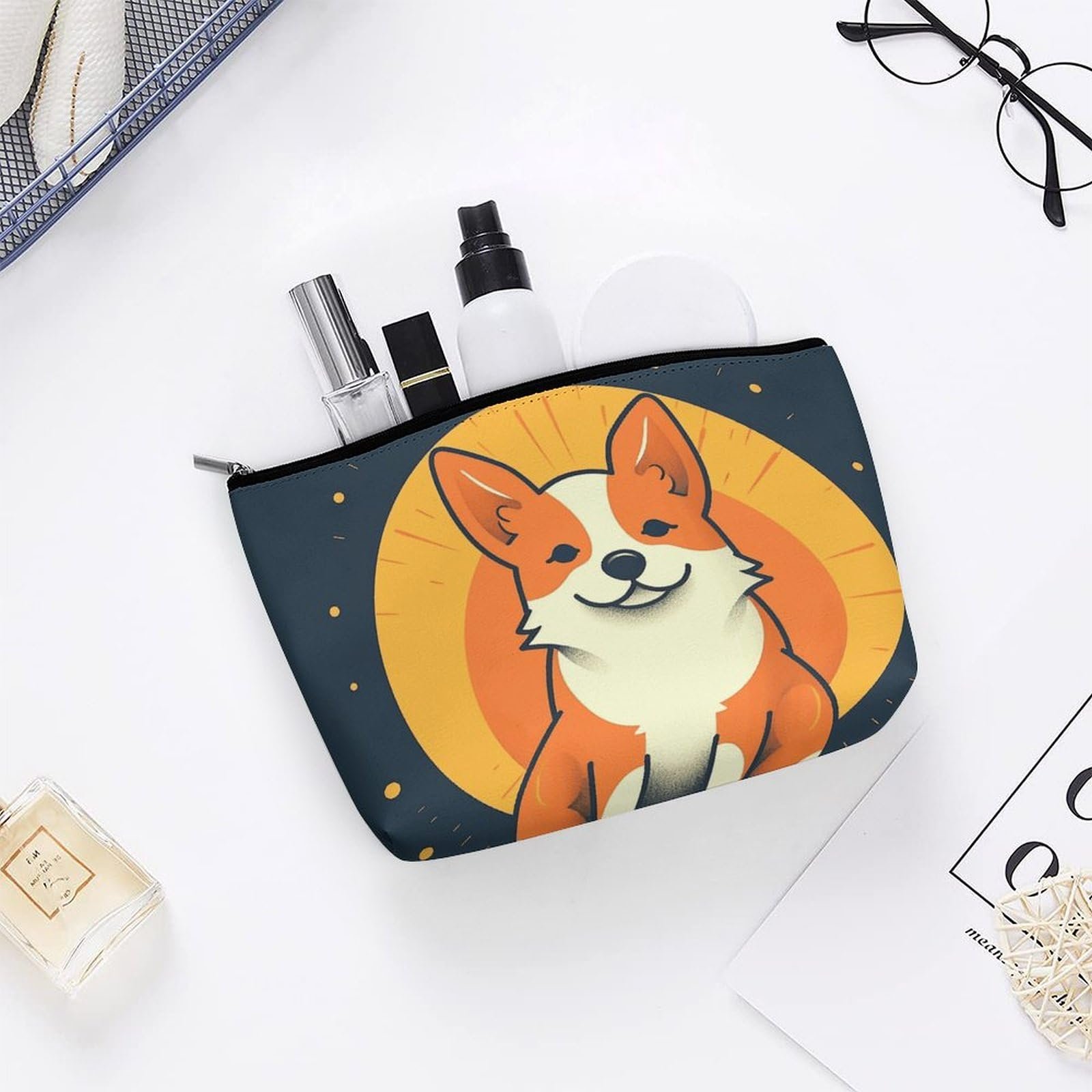 Косметичка OURTEV, портативная, дорожная, игривый корги, один размер, стиль, фото №5