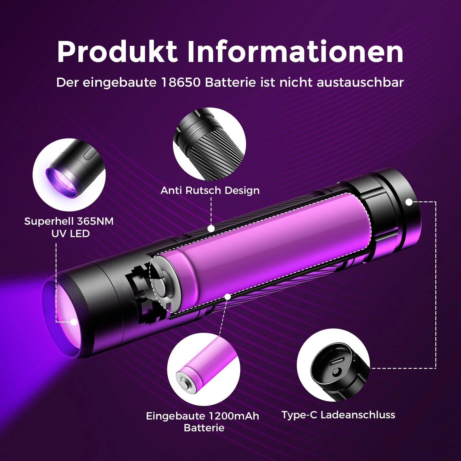 Ліхтар GEARLITE LED UV Black Light Акумуляторний Міні Ультрафіолетовий 395 нм, фото №7