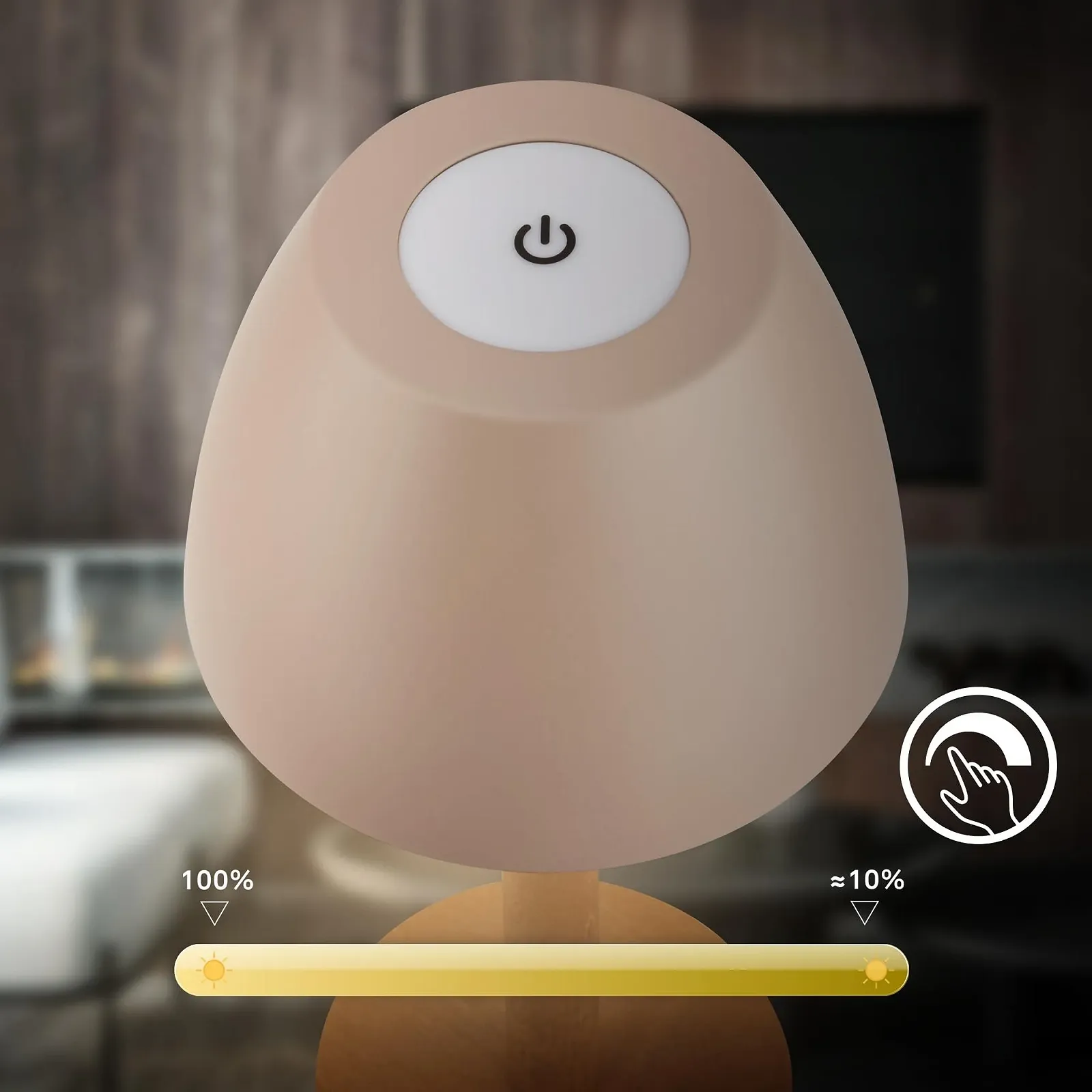 Настольная лампа BRILONER LED Беспроводная IP44 Сенсорная Диммируемая Аккумуляторная 13.5 x 30 см Бежевое дерево, фото №6