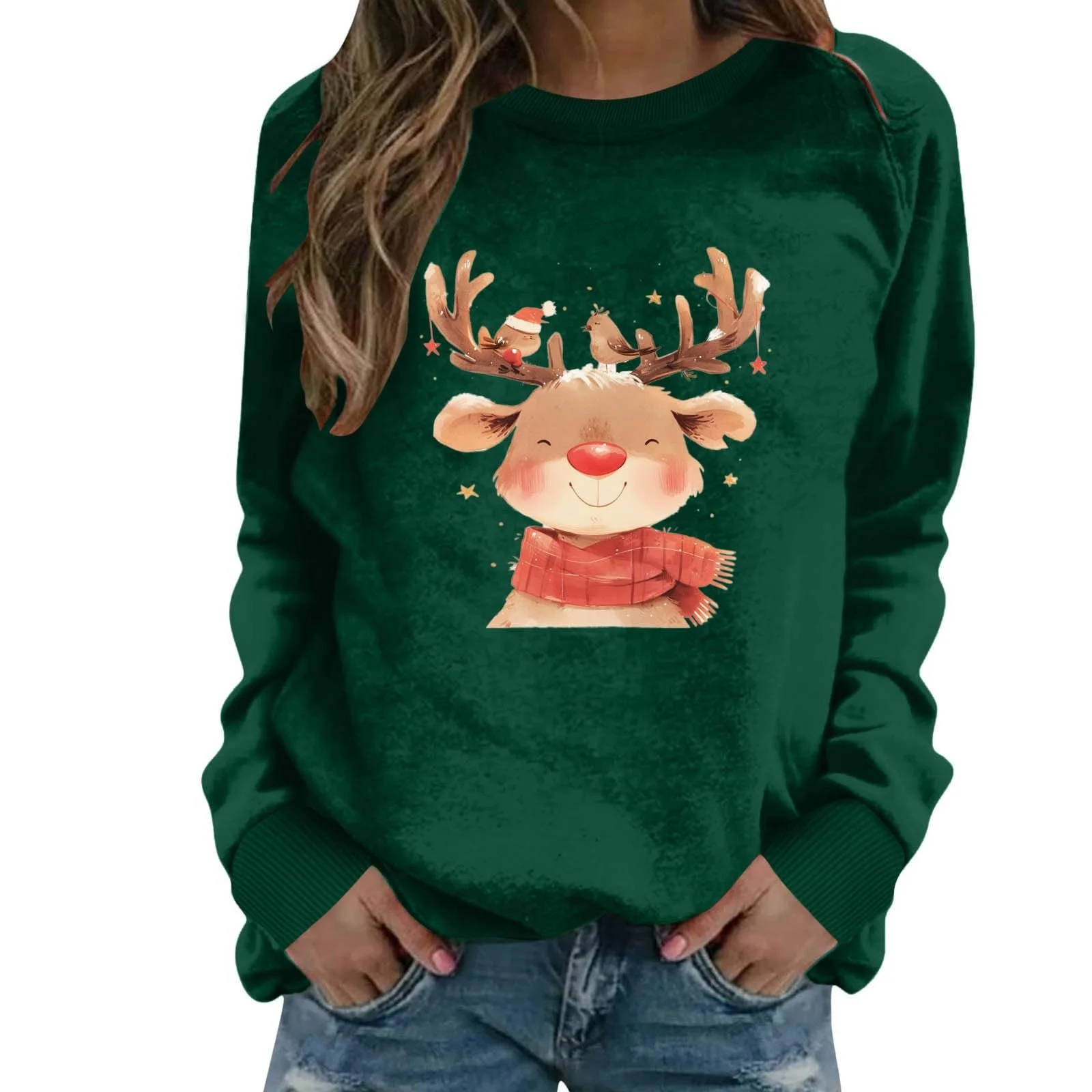 Різдвяний светр PMUAFG з принтом різдвяного лося, жіночий, круглий виріз, довгий рукав, фото №2 Різдвяний светр PMUAFG з принтом різдвяного лося, жіночий, круглий виріз, довгий рукав, фото №2