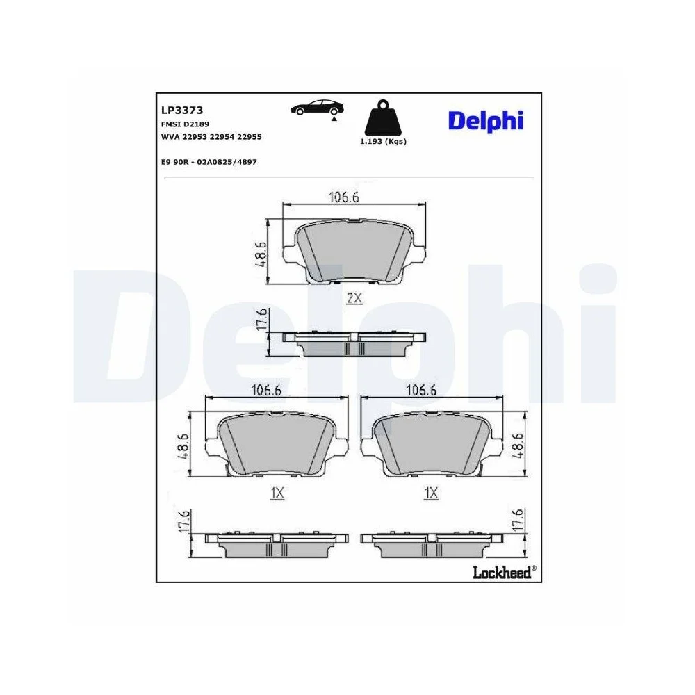 Комплект тормозных колодок, дисковый тормоз DELPHI LP3373 для OPEL VAUXHALL BUICK (SGM), фото №1