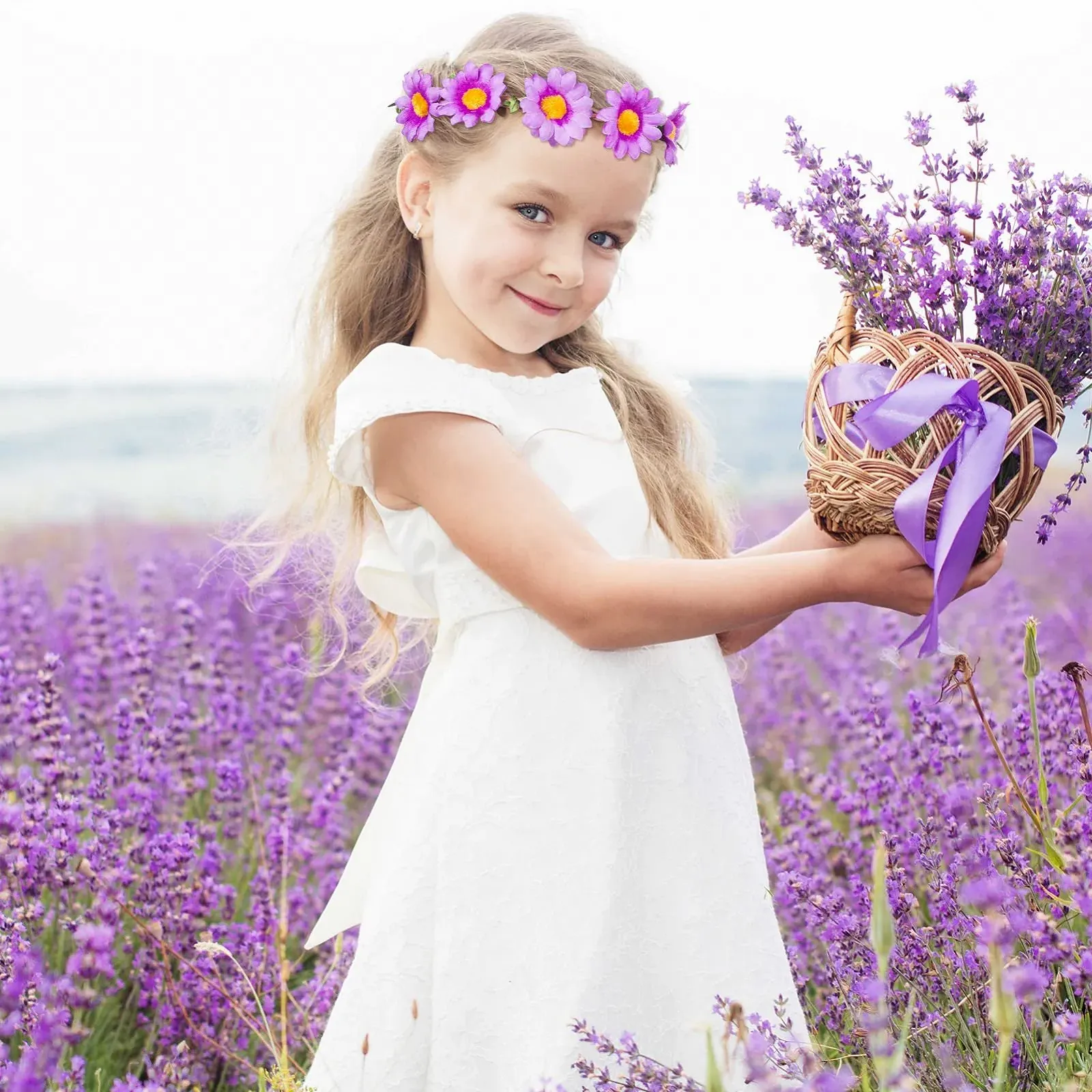 Вінок для волосся з ромашками, набір 5 штук, різнокольоровий, фото №4