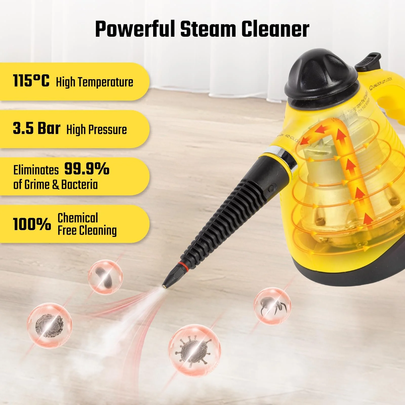 Пароочисник ручний Todeco 3,5 бар 450 мл з 8 аксесуарами, фото №2 Пароочисник ручний Todeco 3,5 бар 450 мл з 8 аксесуарами, фото №2