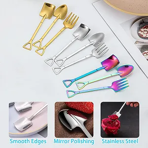 Ложка-лопатка из нержавеющей стали Мини-лопатка Ложка Ложка-лопатка Чайная ложка Креативная форма совка Длинная ложка-лопатка Форма лопатки Креативная лопатка Красная ложка Вилка для фруктов для торта из нержавеющей стали 9 штук synthetic.ua - Фото 1