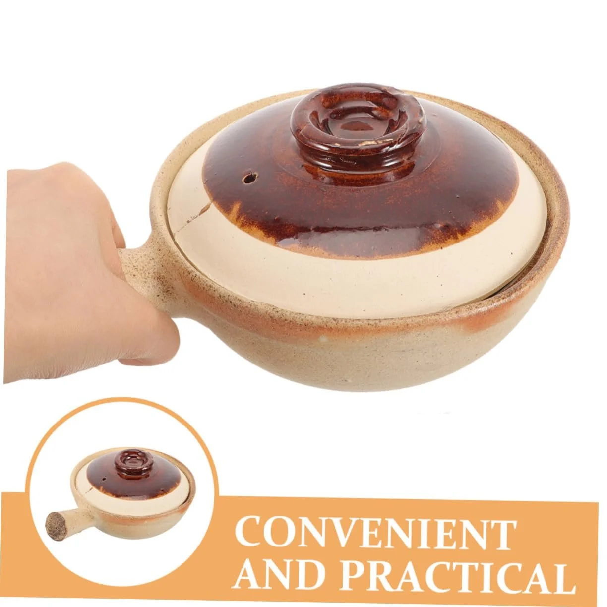 Кастрюля для тушения Керамическая суповая термостойкая с ручкой, фото №4