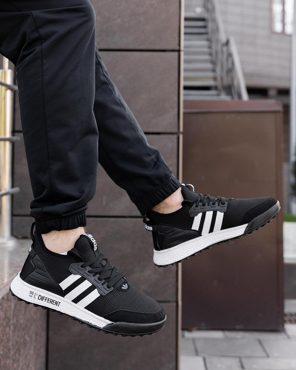 Мужские замшевые кроссовки Adidas Different черно белые повседневные легкие кросы адидас мужская обувь на лето, фото №2