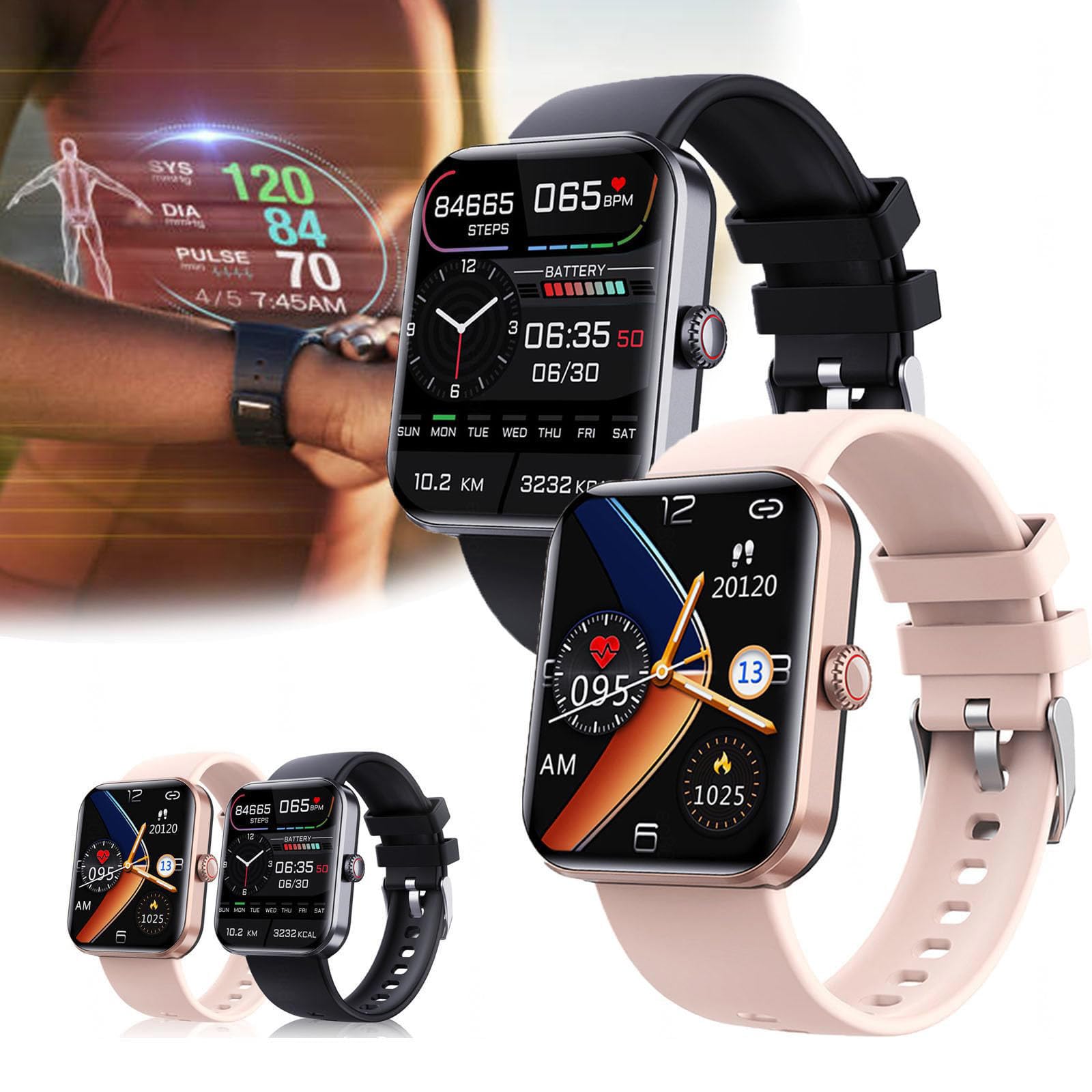 Годинник Sherum Trackpro 2.0 з вимірюванням рівня глюкози в крові ENNEA0040707, чорний + рожевий, фото №1