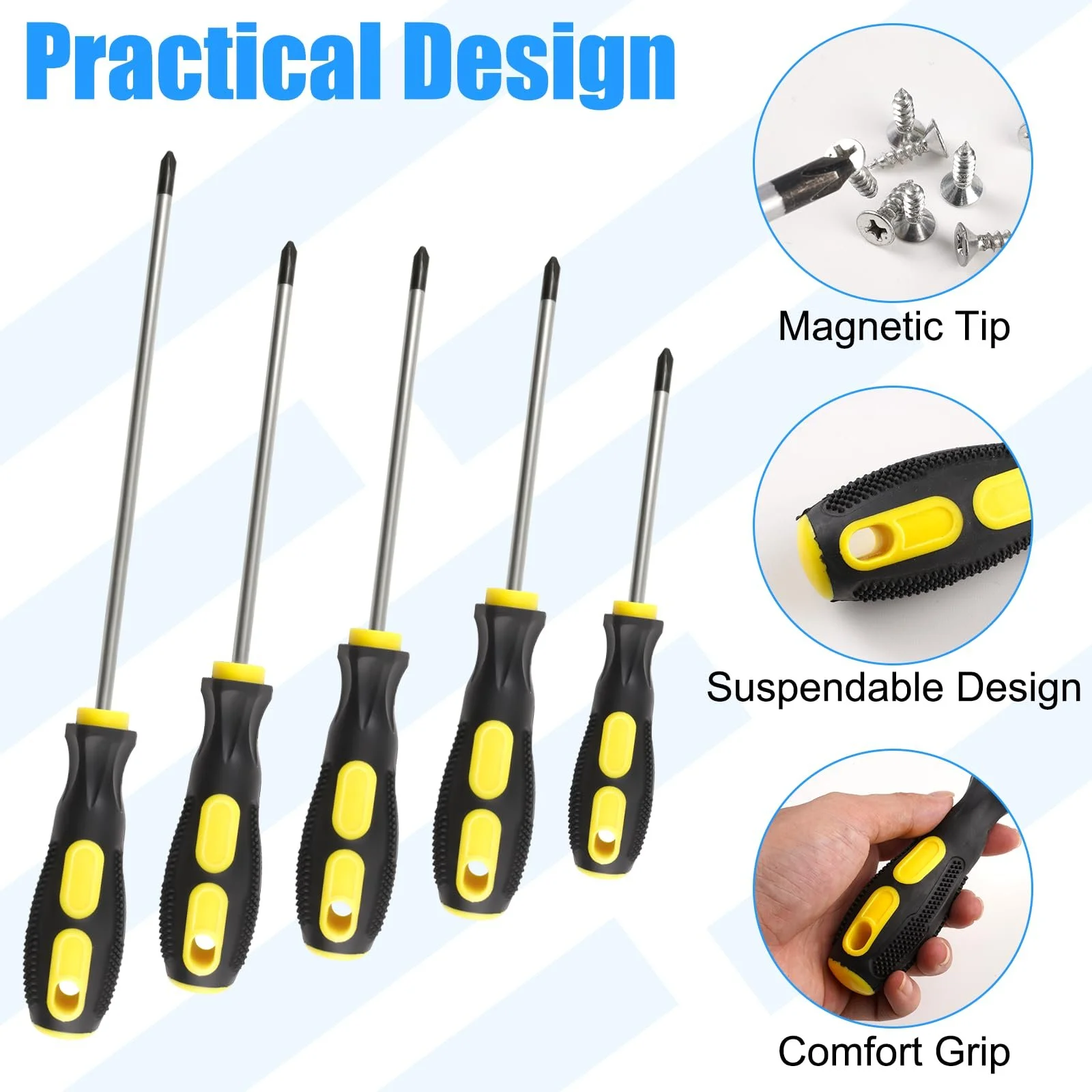 Набір магнітних викруток Phillips 5 шт. 5x75, 6x100, 6x125, 6x150, 6x200 мм, фото №4