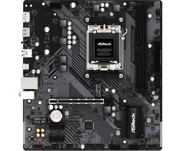Материнська плата ASRock A620M-HDV/M.2 (AM5/A620, 2*DDR5, PCIex16 DP/HDMI 2xSATAІІІ 2xM.2, GLan 8ch mATX, фото №1