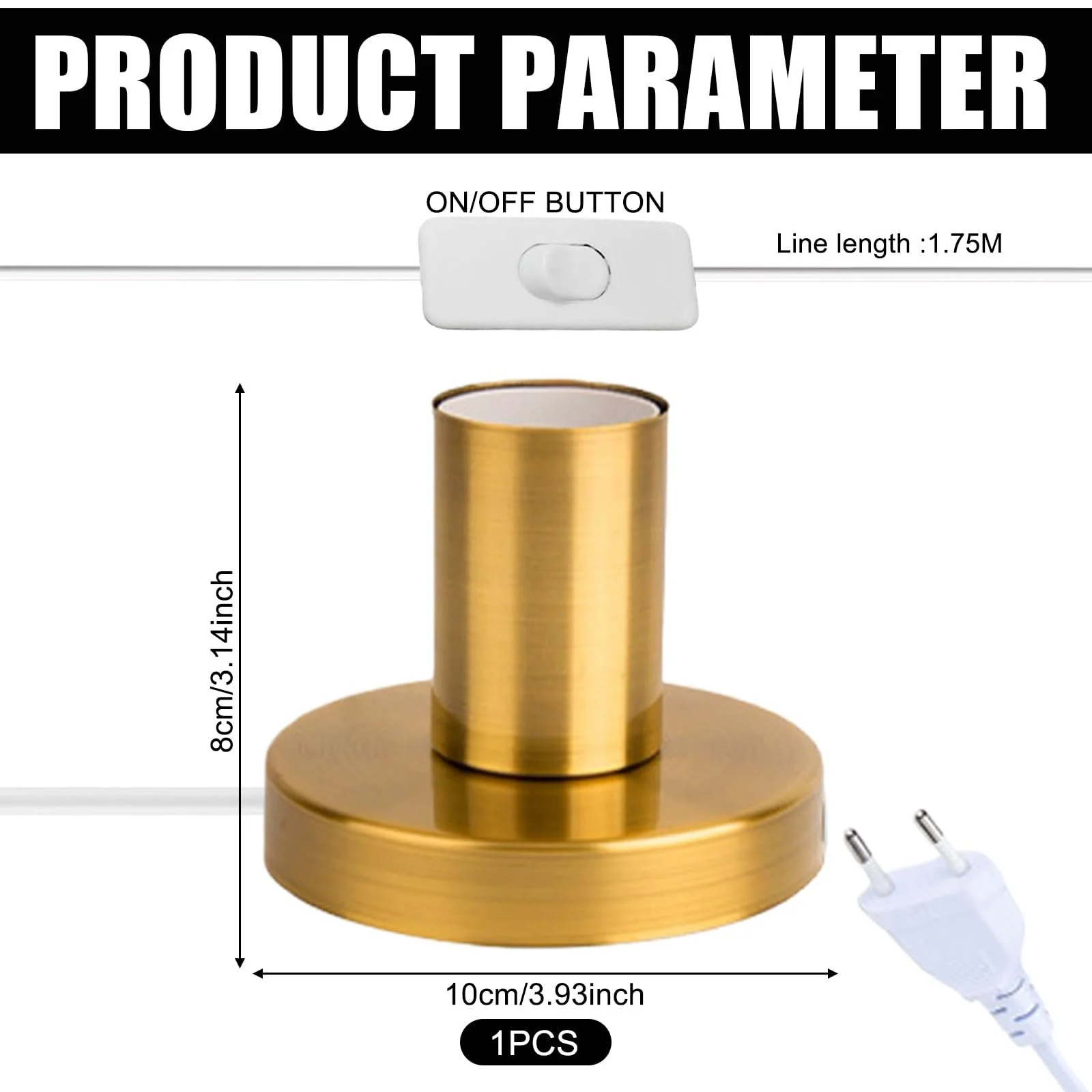 Основа для настільної лампи Vintage E27 кабель 1.8 м з вимикачем макс. 100 Вт Gold, фото №6