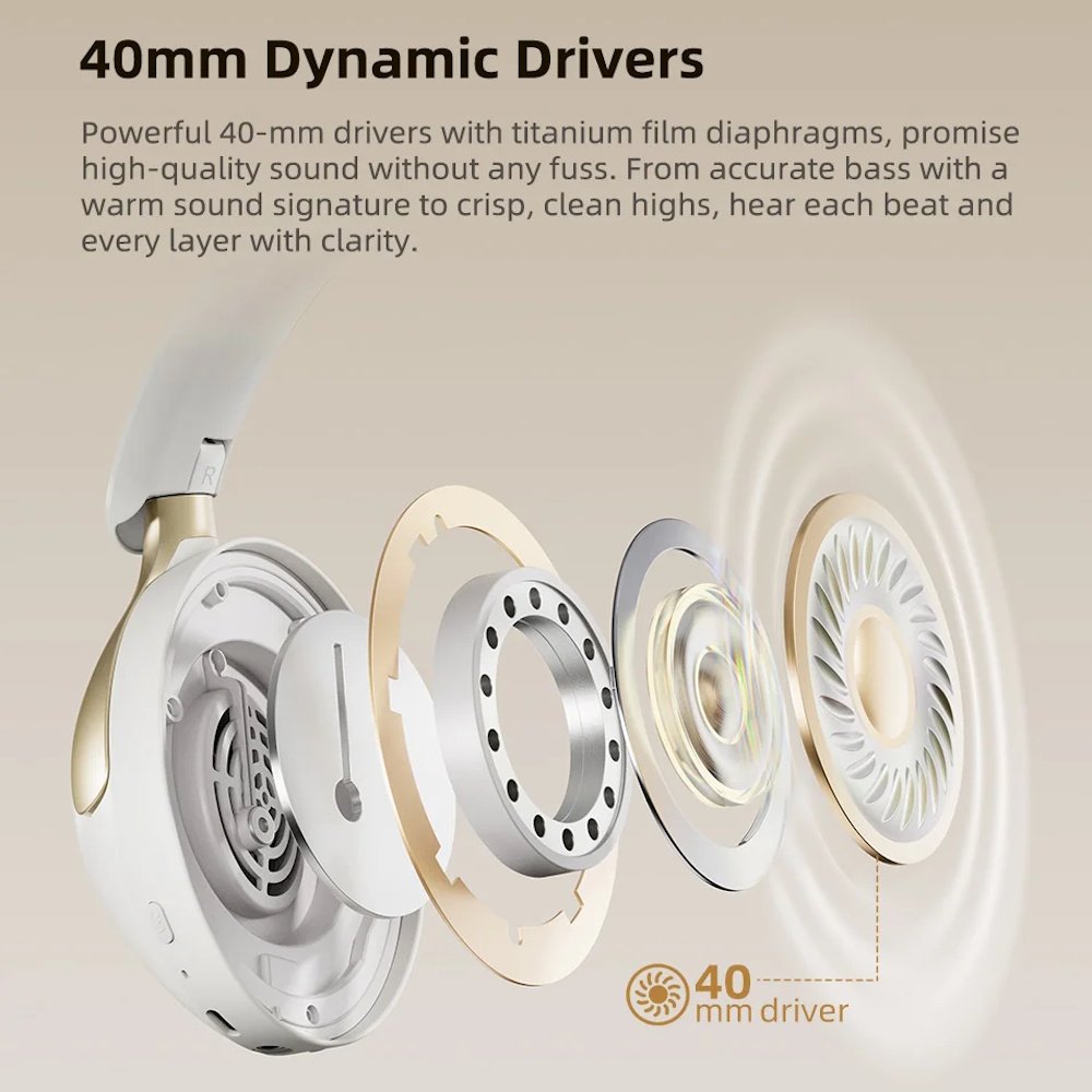 Наушники QCY H3 Pro White LDAC ANC 50dB Noise Canceling Hi-Res Spatial Audio BT5.4, фото №4