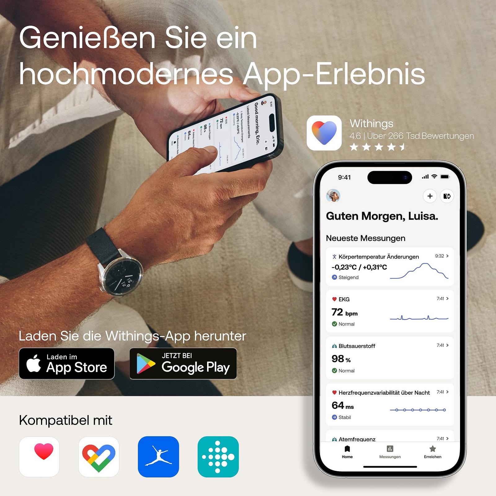 Смартгодинник Withings ScanWatch 2 ECG, SpO2, Температура, Відстеження сну, Здоров'я дихальних шляхів, Активність, Калорії, Водонепроникний, 30 днів роботи від батареї, фото №8