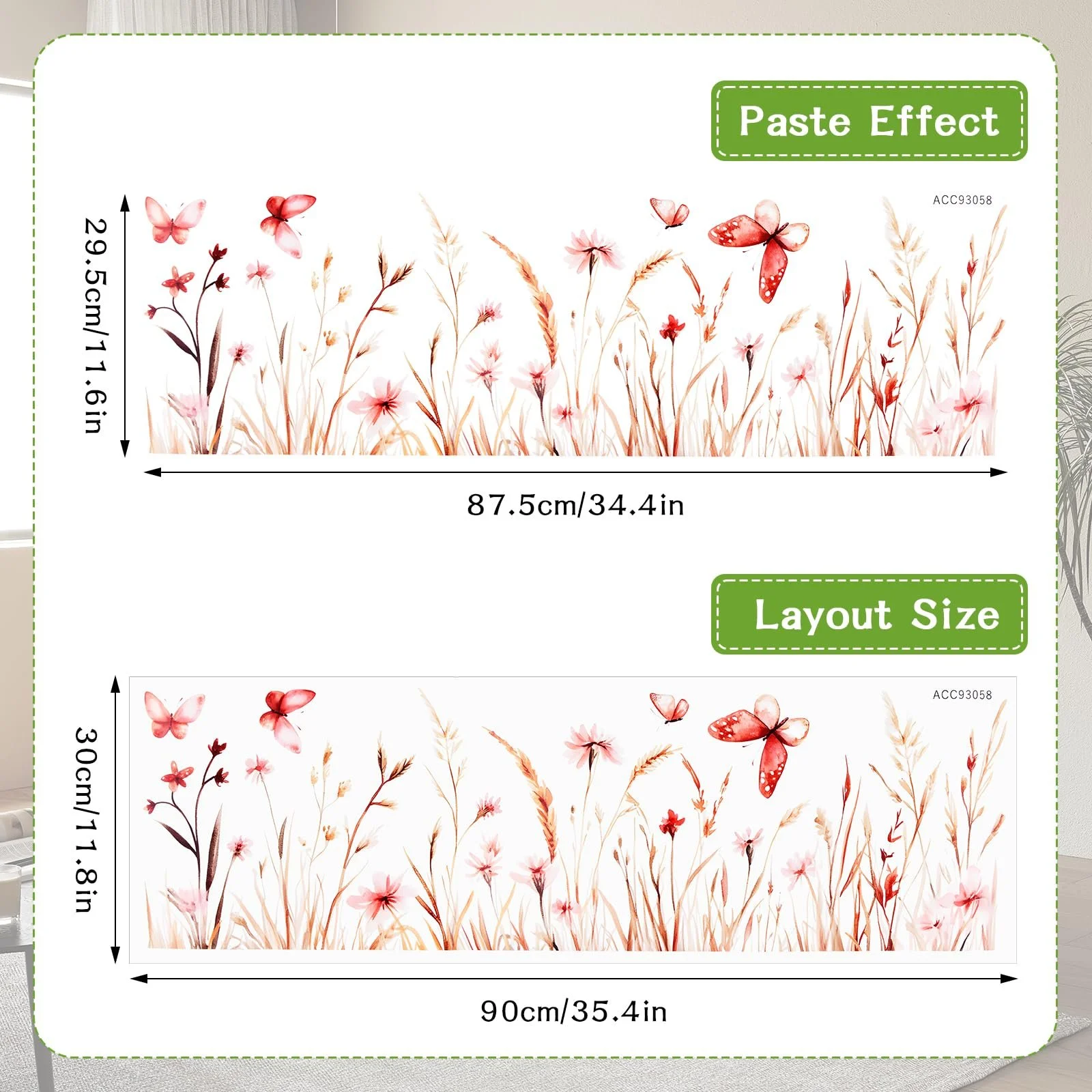 Наклейки на стіну Pack of 2 Flowers Grass Butterflies Green, фото №2 Наклейки на стіну Pack of 2 Flowers Grass Butterflies Green, фото №2