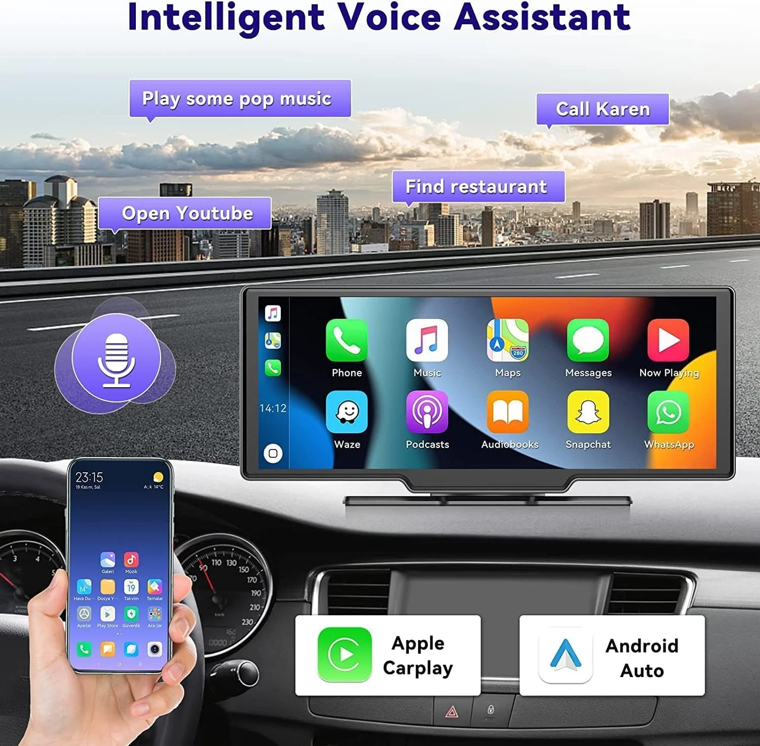 Автомагнітола CAMECHO A3247 / 10.26" / Сенсорна / Apple CarPlay / Android Auto / Bluetooth / WI-FI / FM / USB / AUX / TF slot, фото №3