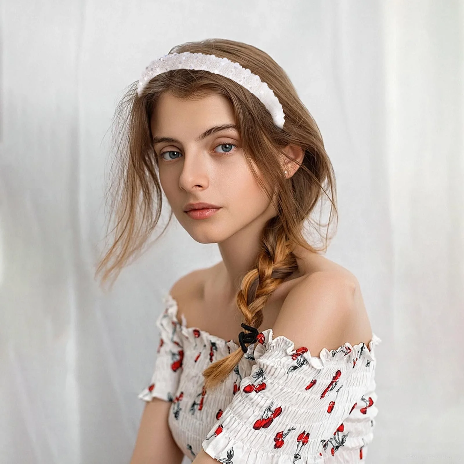 Обруч з блискітками та кришталевими намистинами, фото №6