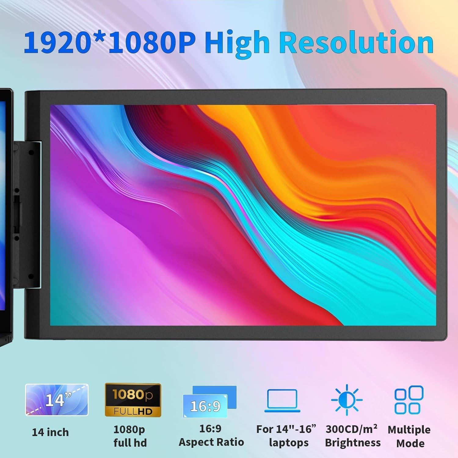 Монітор портативний 14" AskHand Full HD IPS 60 Гц, фото №2