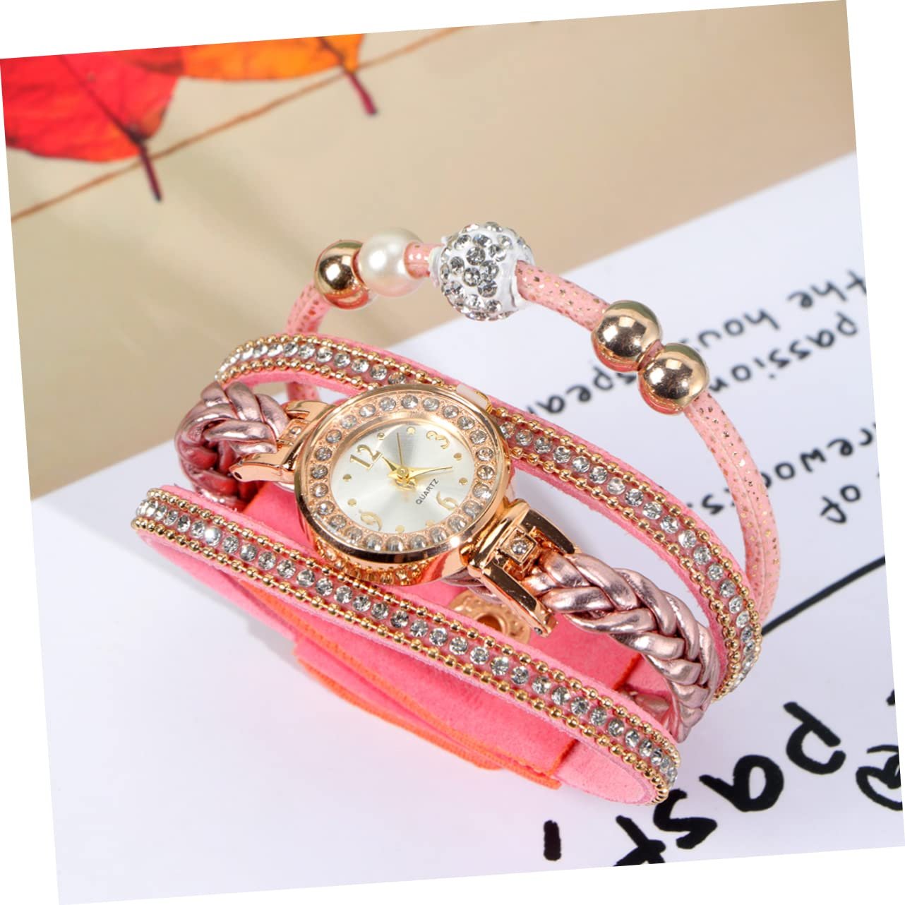 Кварцевые часы PartyKindom Женские Плетеный Браслет Розовый Модный, фото №7