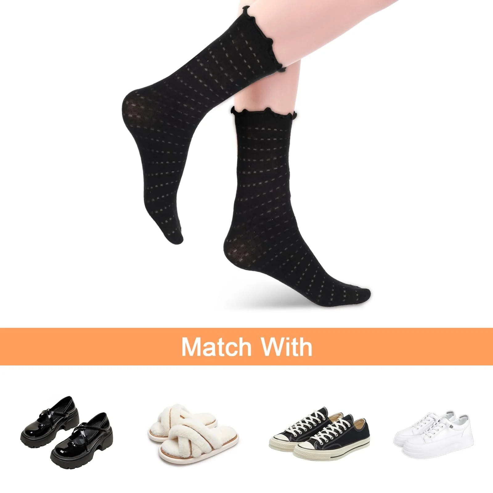 Шкарпетки з рюшами Білий/Чорний, 4 пари, фото №6