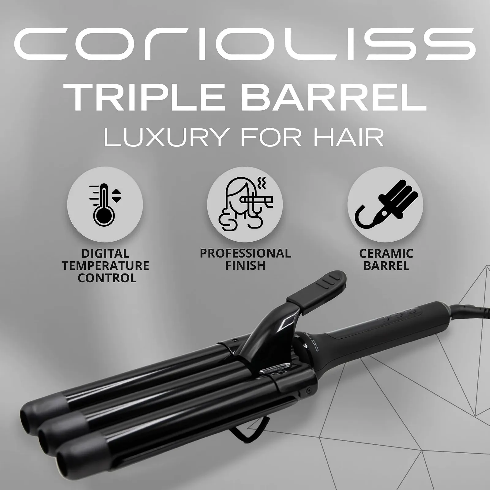 Тройная плойка для волос Corioliss 3 Barrels для крупных волн с регулируемой температурой, фото №2 Тройная плойка для волос Corioliss 3 Barrels для крупных волн с регулируемой температурой, фото №2