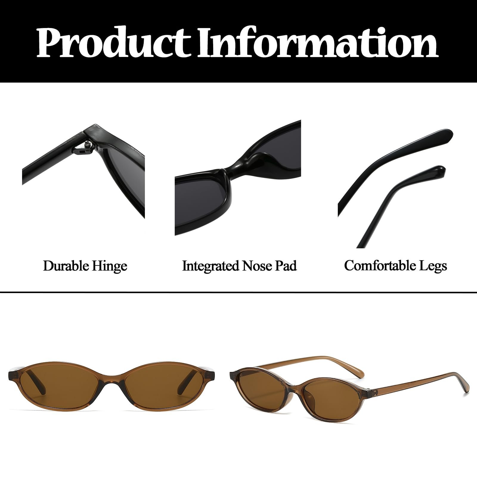 Сонцезахисні окуляри Овальні Ретро LJCZKA 90-х Cat Eyes Маленькі Модні Вузька оправа З захистом від УФ-променів, фото №5