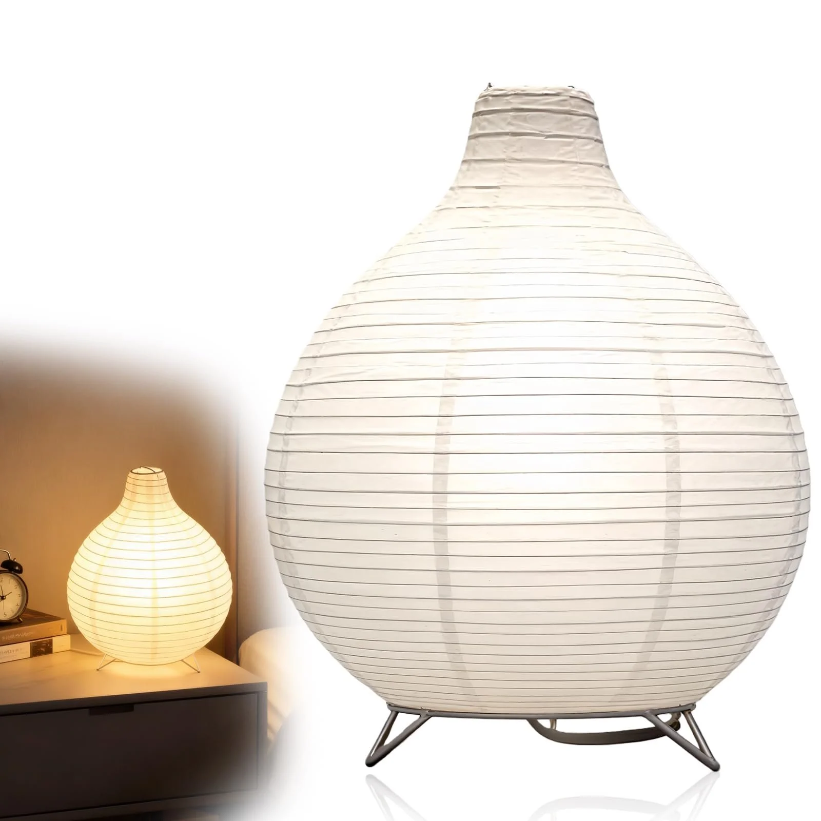 Настільна лампа з рисового паперу креативна мінімалістична 24 x 23 см Біла, фото №1